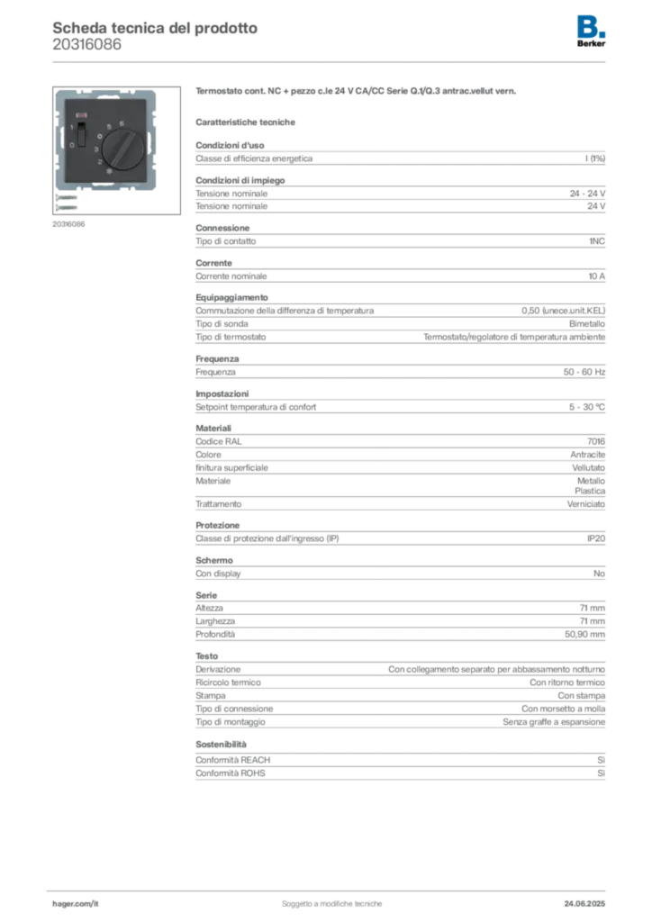 Immagine Berker Scheda tecnica del prodotto 20316086 | Hager Italia