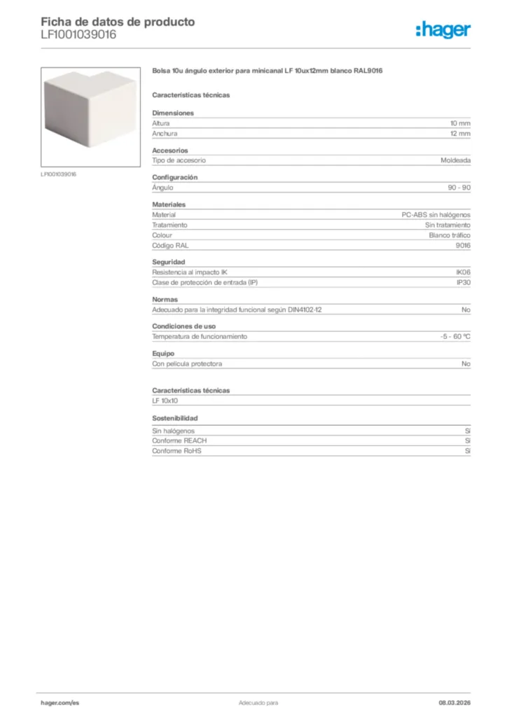 Imagen Hager Ficha de datos de producto LF1001039016 | Hager España