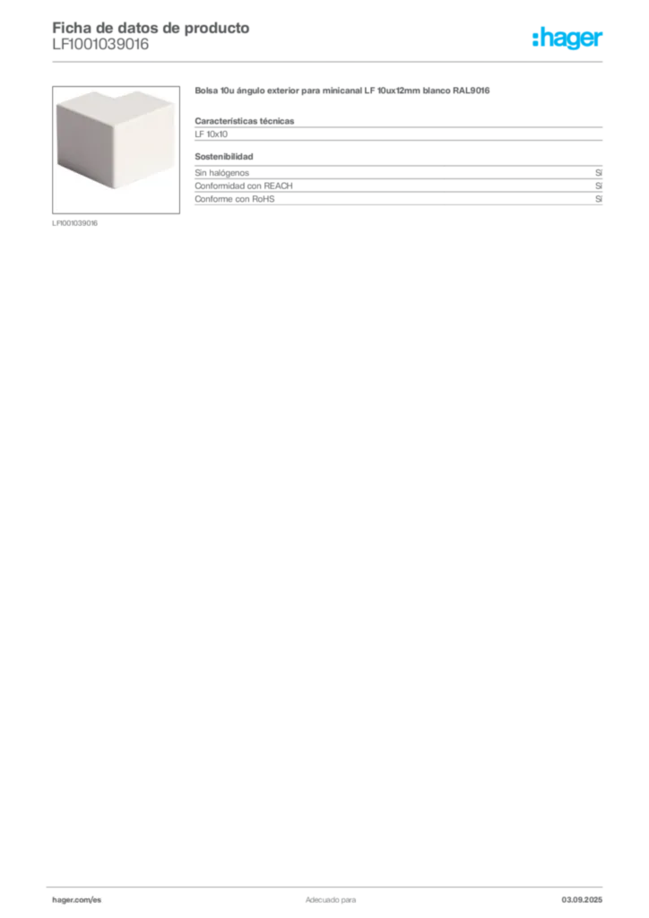 Imagen Hager Ficha de datos de producto LF1001039016 | Hager España