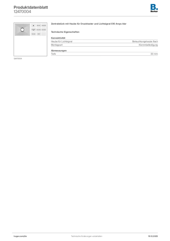 Bild Berker Produktdatenblatt 12470004 | Hager Deutschland