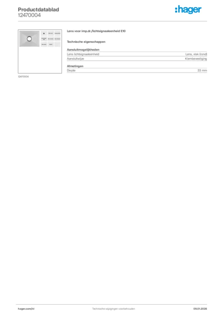 Afbeelding Hager Productdatablad 12470004 | Hager Nederland