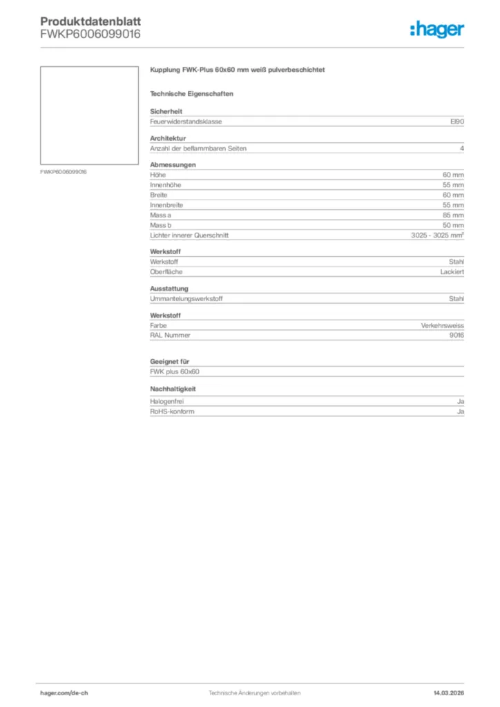 Bild Hager Produktdatenblatt FWKP6006099016 | Hager Schweiz