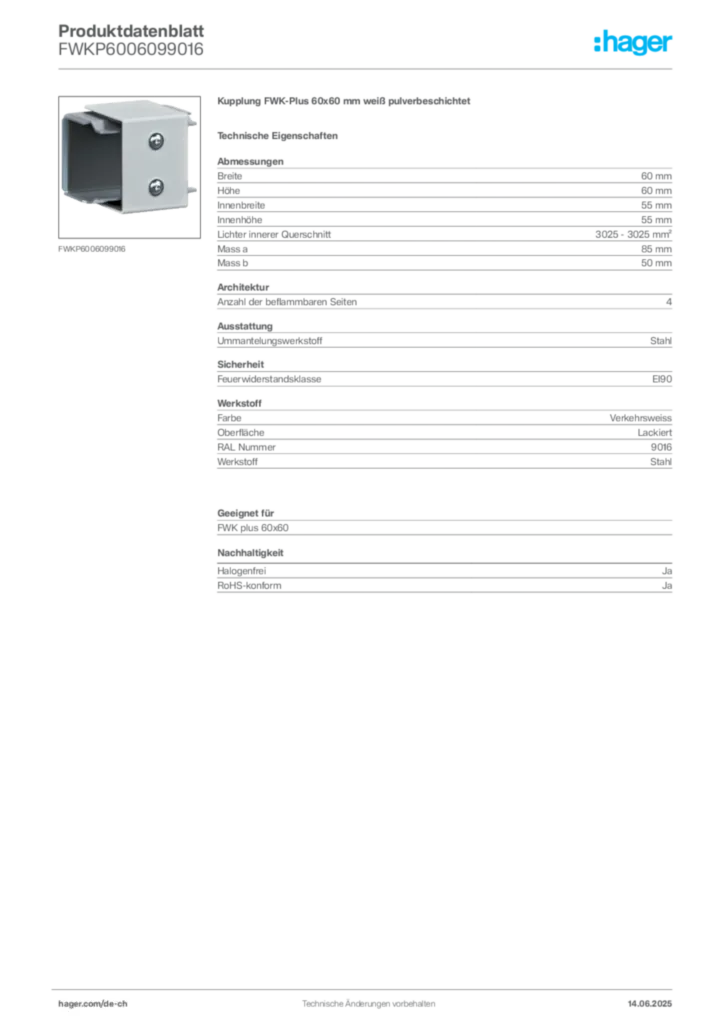 Bild Hager Produktdatenblatt FWKP6006099016 | Hager Schweiz