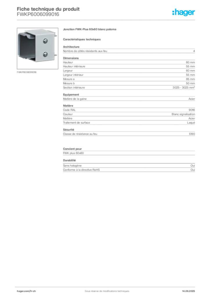 Image Hager Fiche technique du produit FWKP6006099016 | Hager Suisse