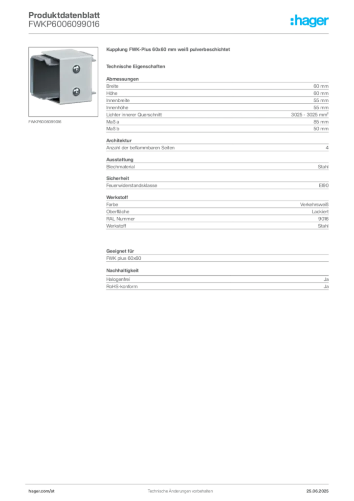 Bild Hager Produktdatenblatt FWKP6006099016 | Hager Deutschland