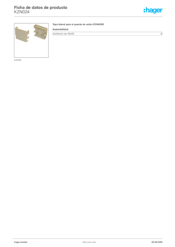 Imagen Hager Ficha de datos de producto KZN024 | Hager España