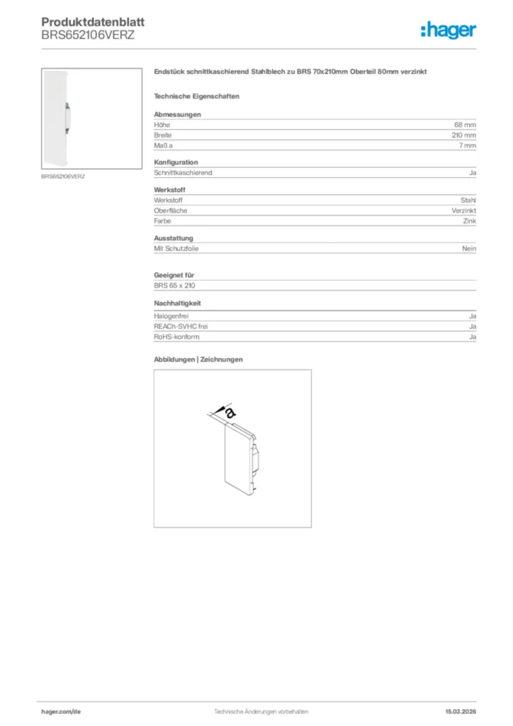 Bild Hager Produktdatenblatt BRS652106VERZ | Hager Deutschland