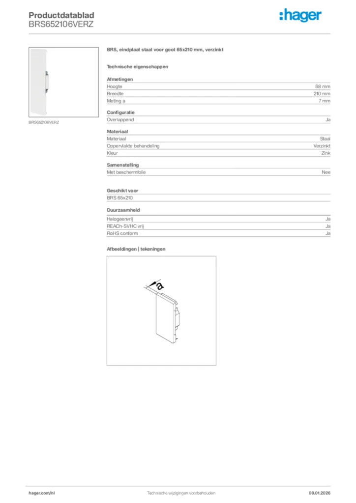 Afbeelding Hager Productdatablad BRS652106VERZ | Hager Nederland