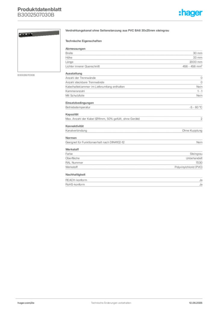 Bild Hager Produktdatenblatt B3002507030B | Hager Deutschland