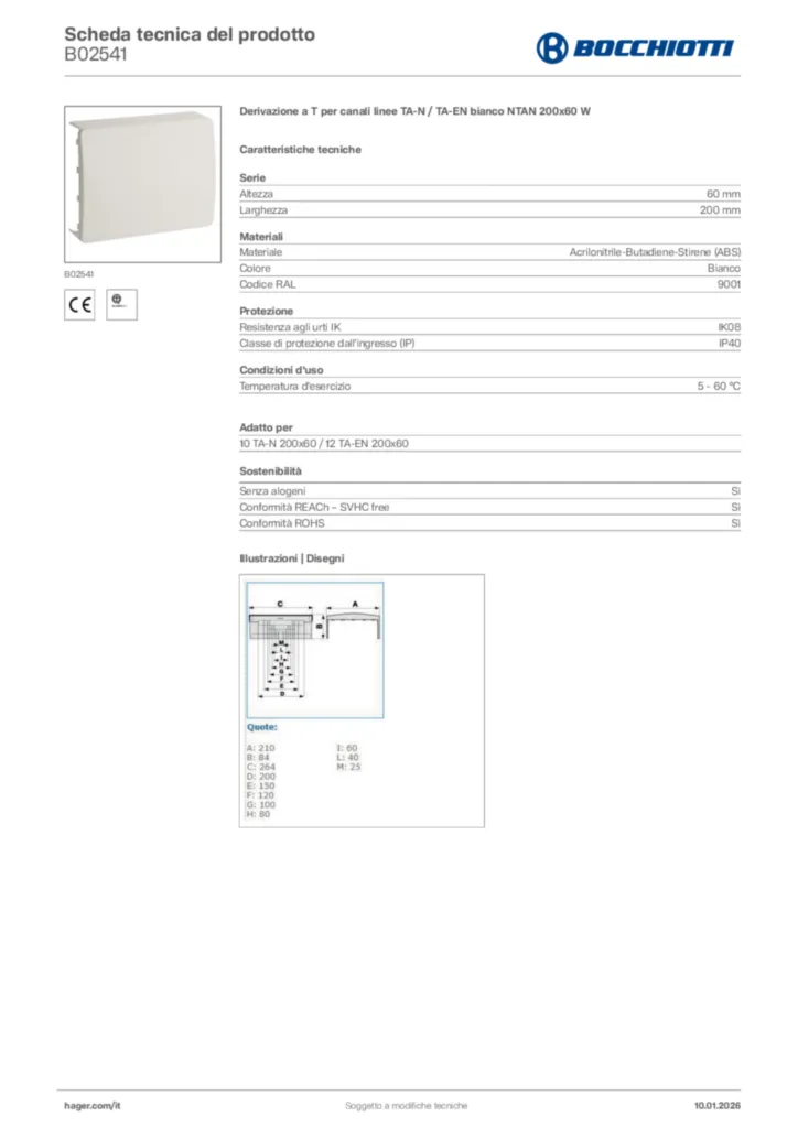 Immagine Bocchiotti Scheda tecnica del prodotto B02541 | Hager Italia