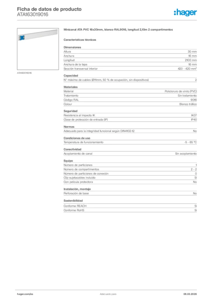 Imagen Hager Ficha de datos de producto ATA163019016 | Hager España