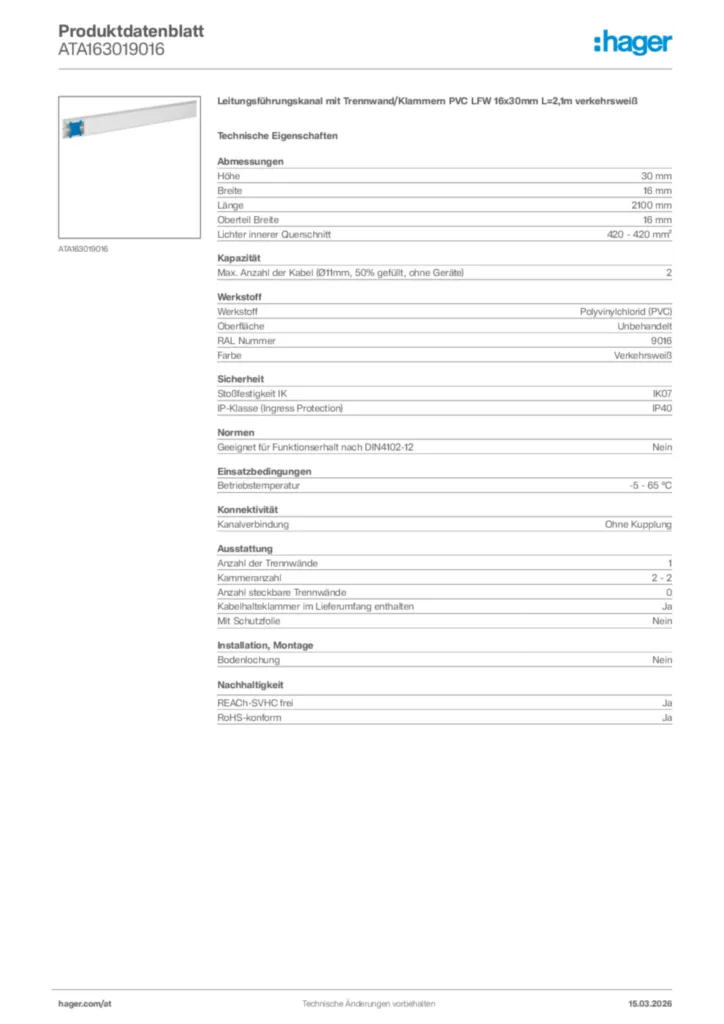 Bild Hager Produktdatenblatt ATA163019016 | Hager Deutschland