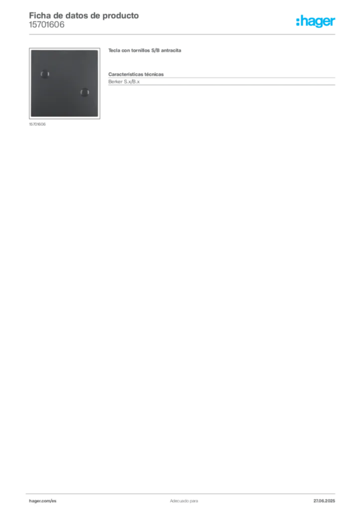Imagen Hager Ficha de datos de producto 15701606 | Hager España