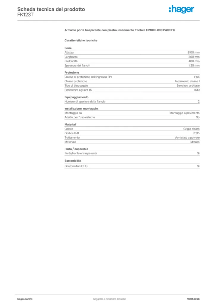 Immagine Hager Scheda tecnica del prodotto FK123T | Hager Italia