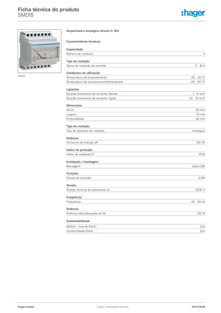 Imagem Hager Ficha técnica do produto SM015 | Hager Portugal