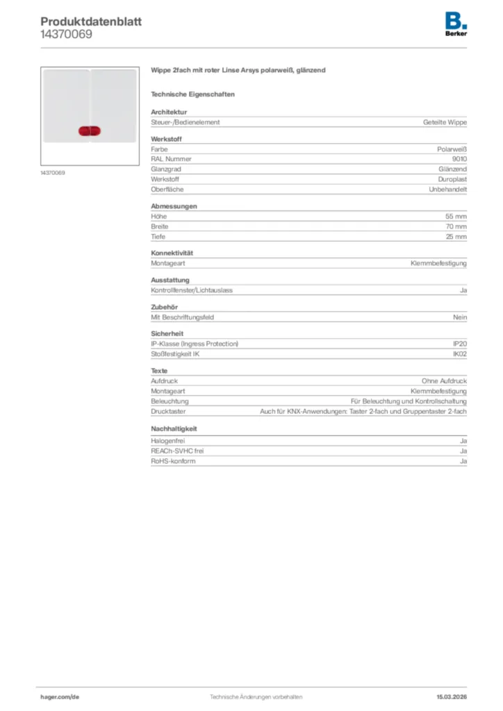 Bild Berker Produktdatenblatt 14370069 | Hager Deutschland