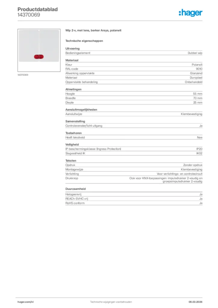 Afbeelding Hager Productdatablad 14370069 | Hager Nederland