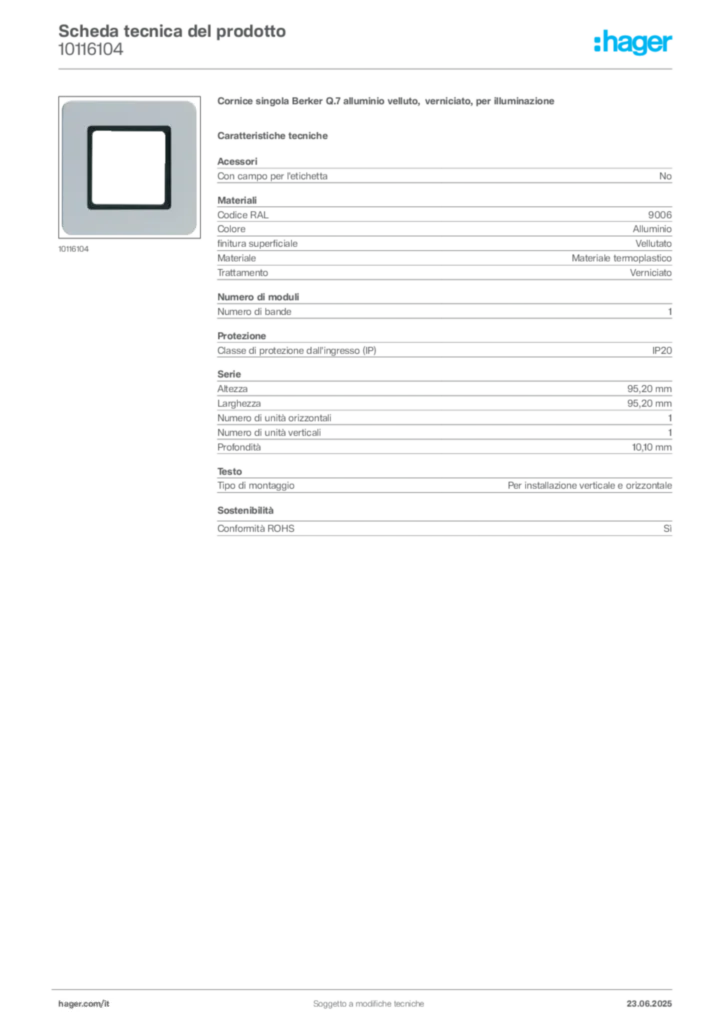 Immagine Berker Scheda tecnica del prodotto 10116104 | Hager Italia