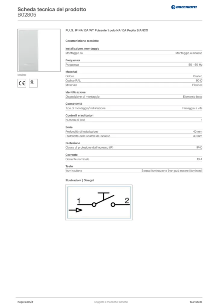 Immagine Bocchiotti Scheda tecnica del prodotto B02805 | Hager Italia