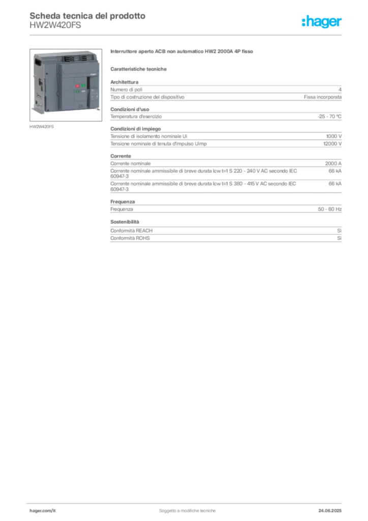 Immagine Hager Scheda tecnica del prodotto HW2W420FS | Hager Italia