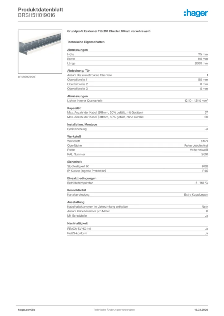 Bild Hager Produktdatenblatt BRS11511019016 | Hager Deutschland