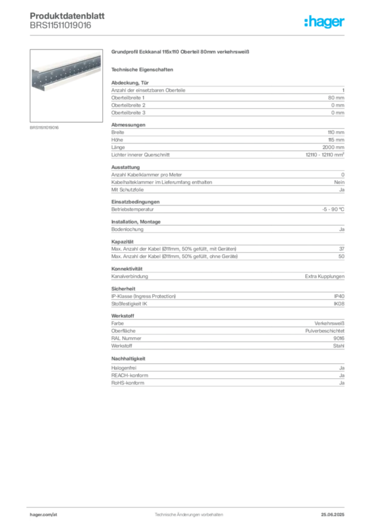 Bild Hager Produktdatenblatt BRS11511019016 | Hager Deutschland