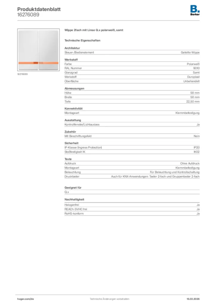 Bild Berker Produktdatenblatt 16276089 | Hager Deutschland