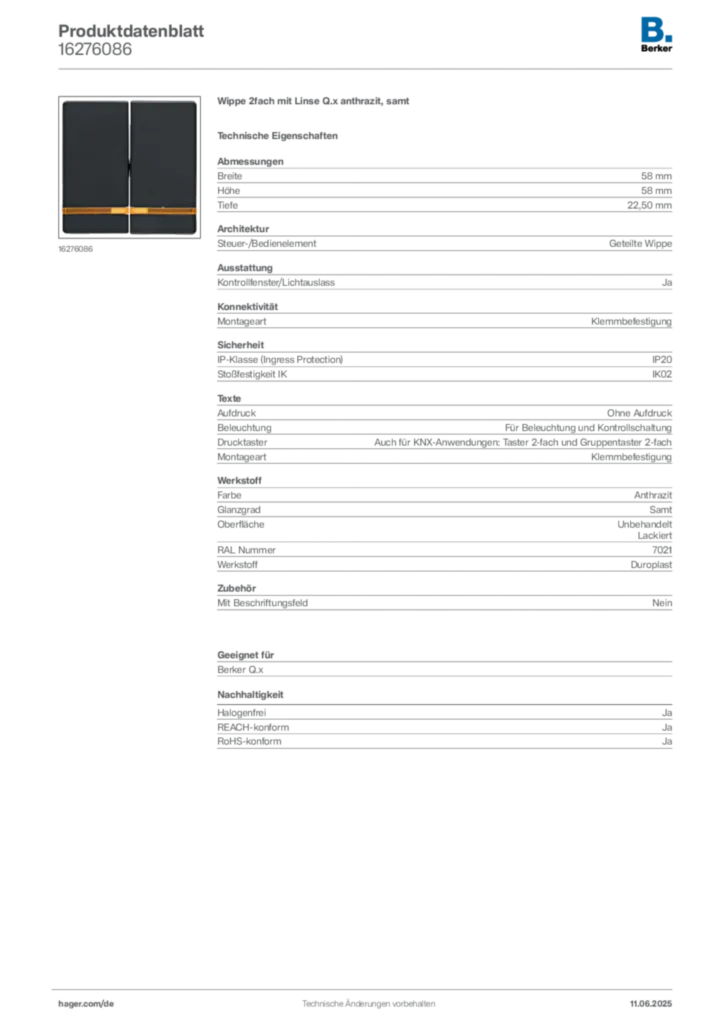 Berker Produktdatenblatt 16276086