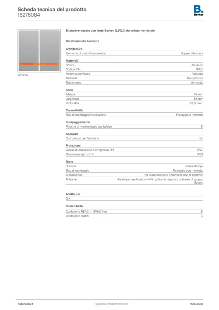 Immagine Berker Scheda tecnica del prodotto 16276084 | Hager Italia