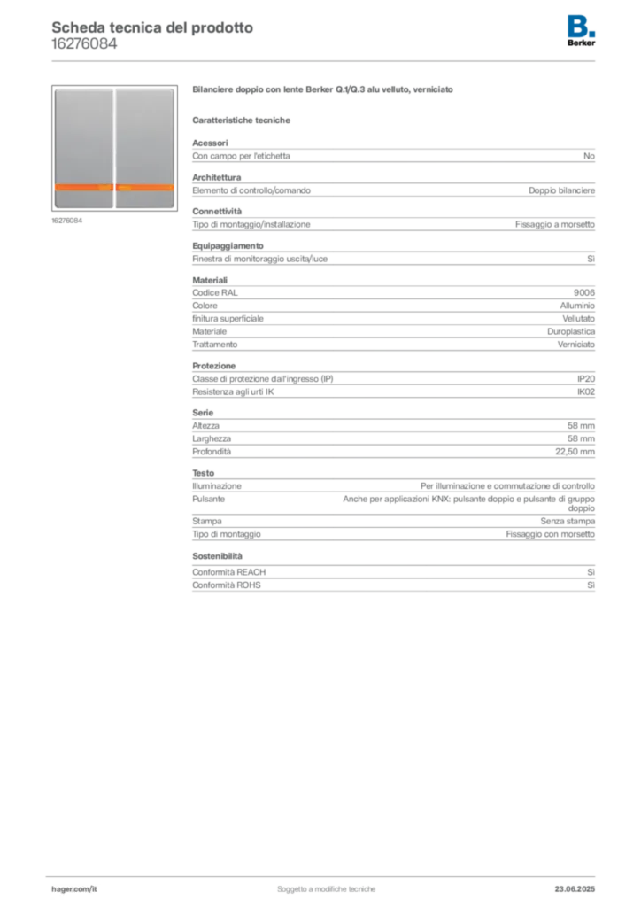 Immagine Berker Scheda tecnica del prodotto 16276084 | Hager Italia