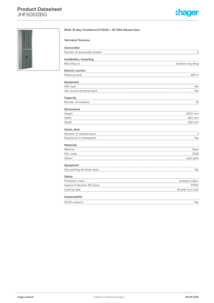 Image Hager Product data sheet JHF80612BG  | Hager