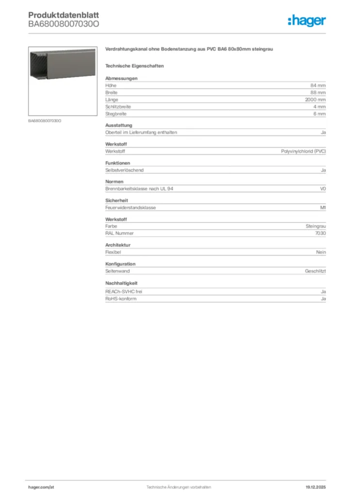 Bild Hager Produktdatenblatt BA68008007030O | Hager Deutschland