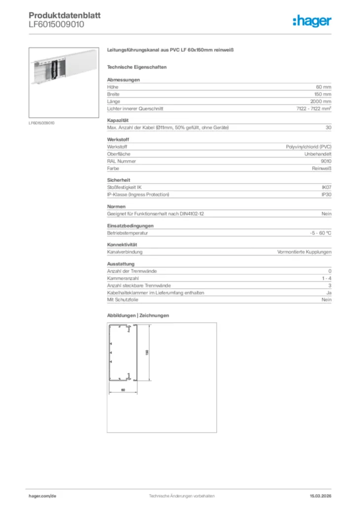 Bild Hager Produktdatenblatt LF6015009010 | Hager Deutschland
