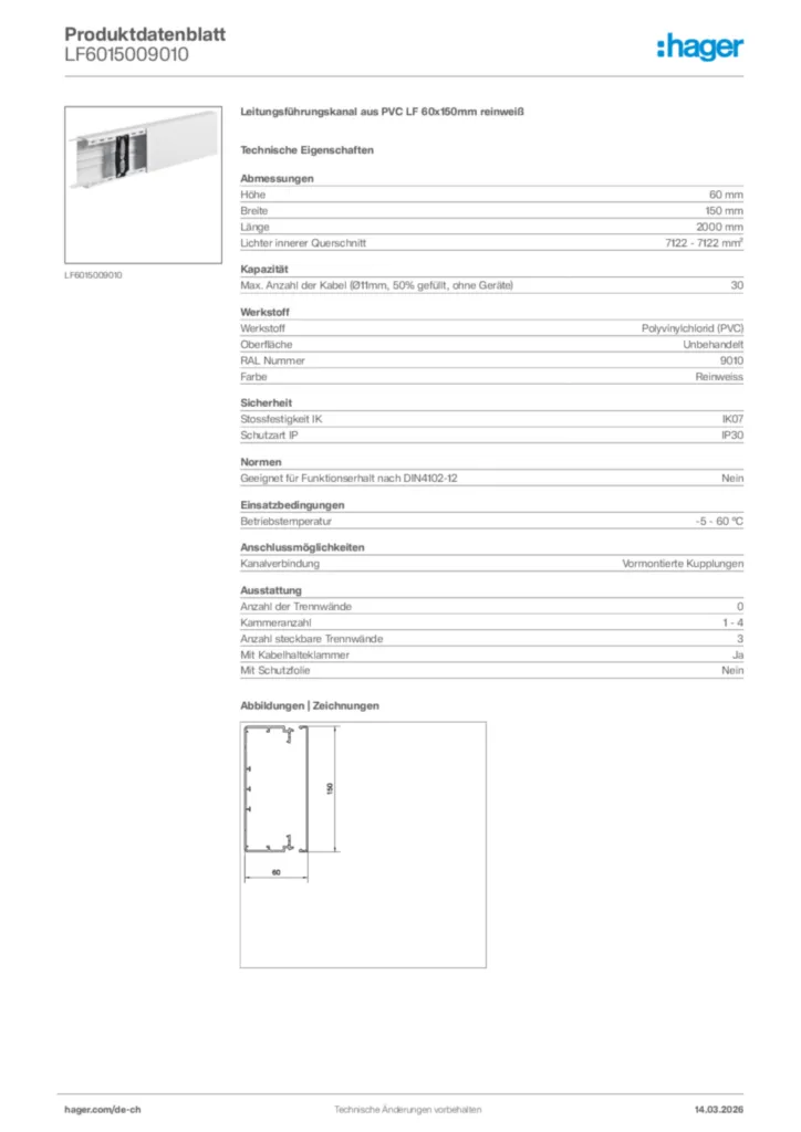 Bild Hager Produktdatenblatt LF6015009010 | Hager Schweiz