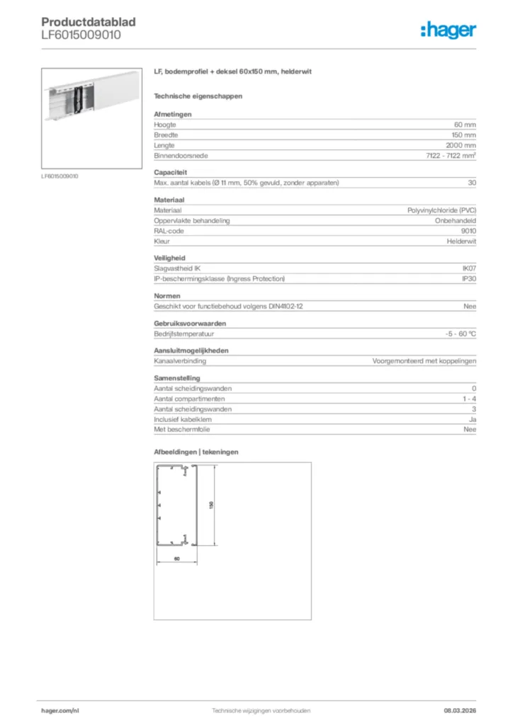 Afbeelding Hager Productdatablad LF6015009010 | Hager Nederland