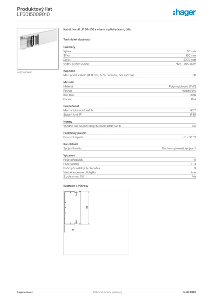 Obrázek Hager Product data sheet LF6015009010 | Hager
