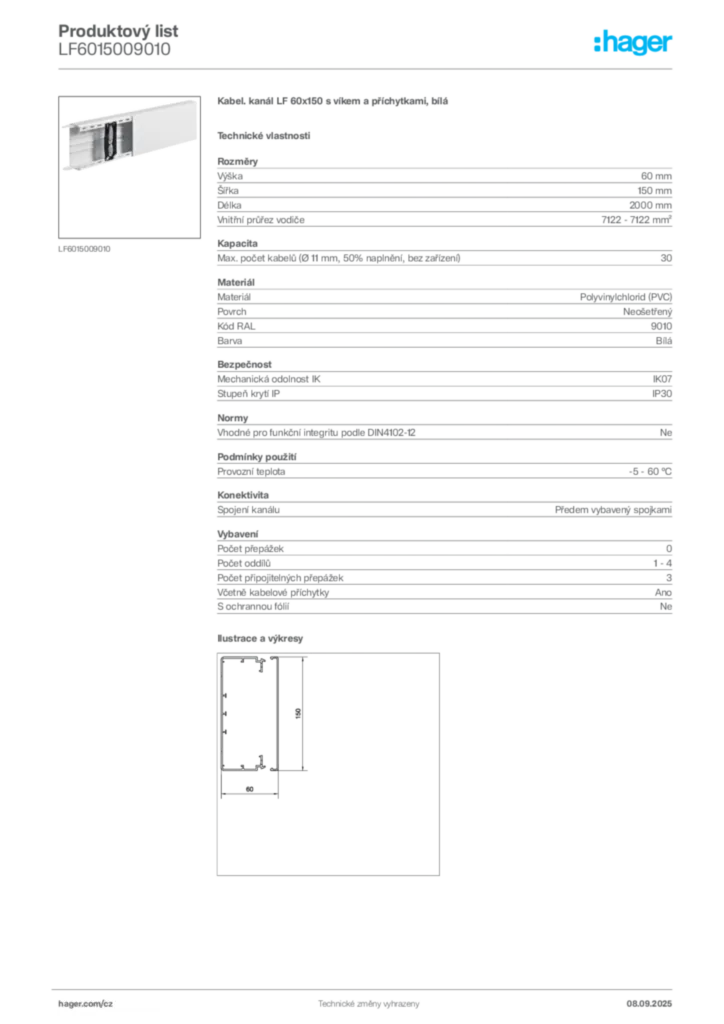 Obrázek Hager Produktový list LF6015009010 | Hager