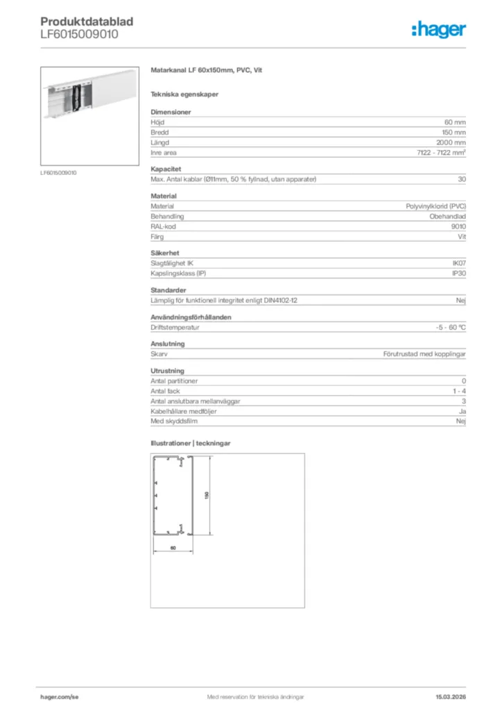 Bild Hager Produktdatablad LF6015009010 | Hager Sverige