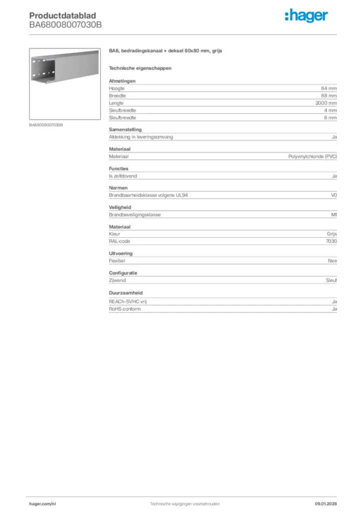Afbeelding Hager Productdatablad BA68008007030B | Hager Nederland