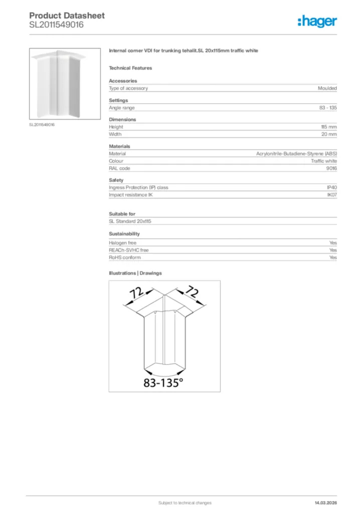 Image Hager Product data sheet SL2011549016  | Hager Africa