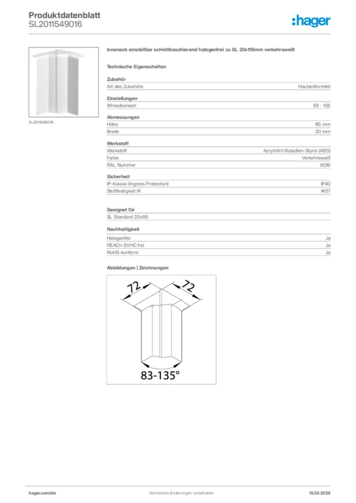 Bild Hager Produktdatenblatt SL2011549016 | Hager Deutschland