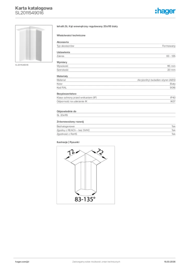 Zdjęcie Hager Karta katalogowa SL2011549016 | Hager Polska