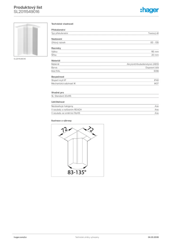 Obrázek Hager Product data sheet SL2011549016 | Hager