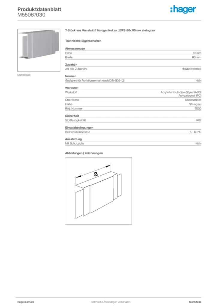 Bild Hager Produktdatenblatt M55067030 | Hager Deutschland