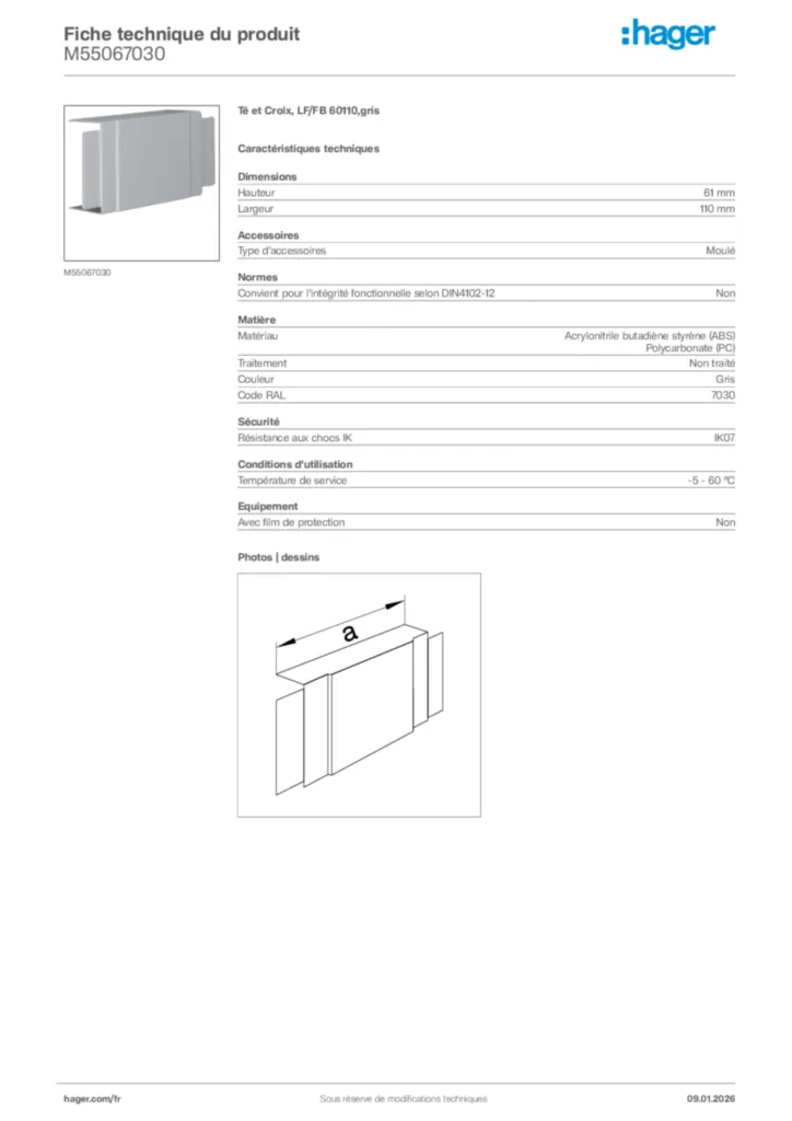 Image Hager Fiche technique du produit M55067030 | Hager France