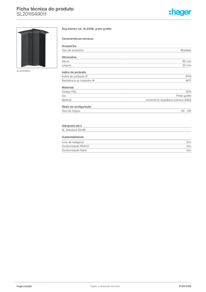 Imagem Hager Ficha técnica do produto SL2011549011 | Hager Portugal