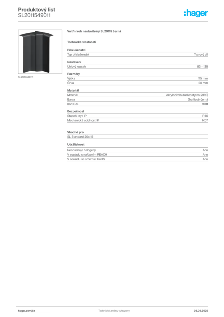 Obrázek Hager Produktový list SL2011549011 | Hager