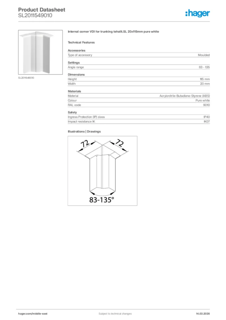 Image Hager Product data sheet SL2011549010  | Hager