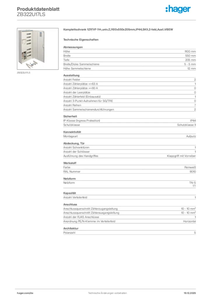 Bild Hager Produktdatenblatt ZB322U17LS | Hager Deutschland