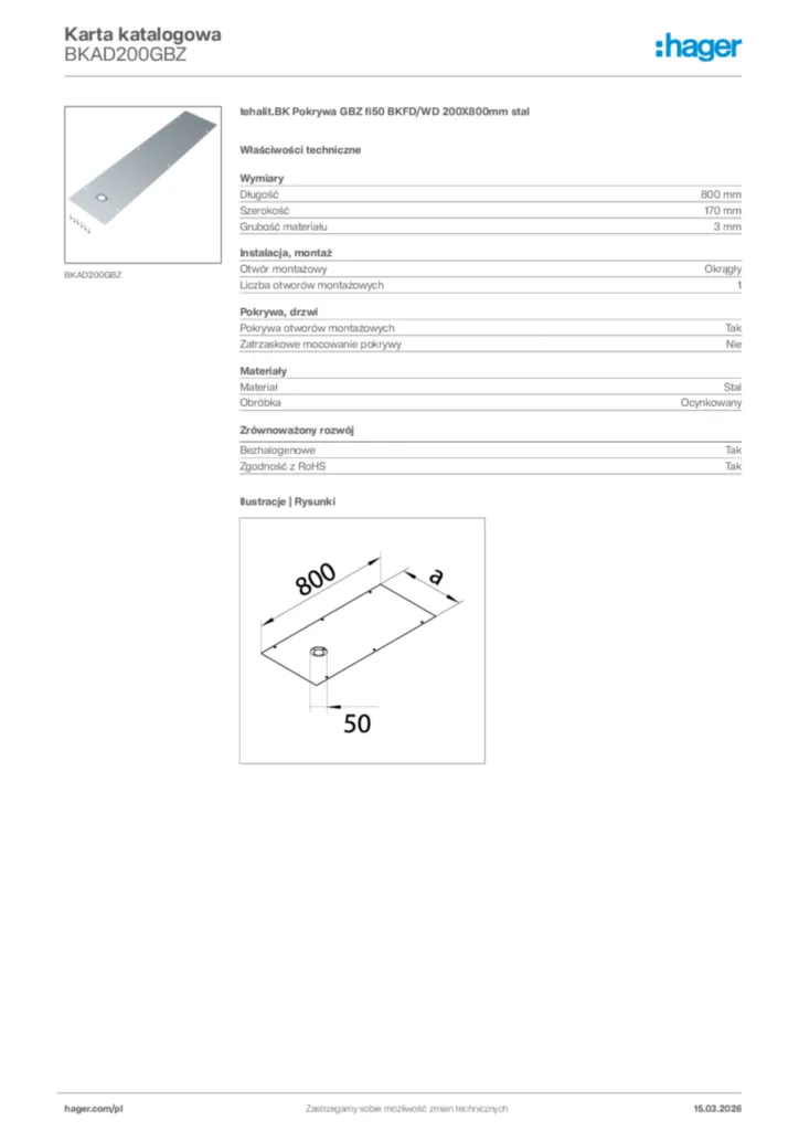 Zdjęcie Hager Karta katalogowa BKAD200GBZ | Hager Polska
